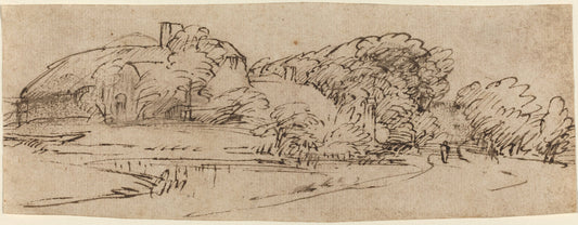A Landscape with Farm Buildings among Trees by Rembrandt van Rijn (Dutch, 1606 - 1669), 16X12"(A3)Poster Print