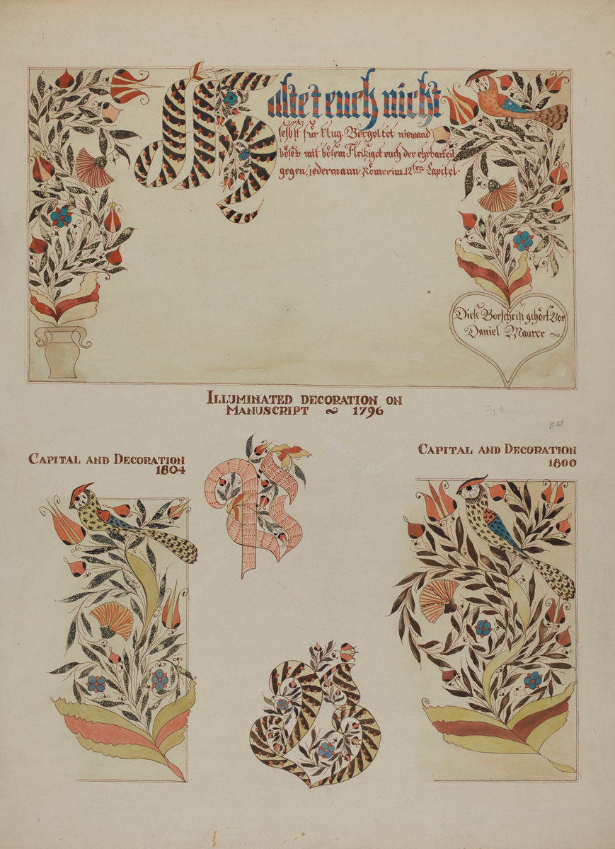 Pa. German Fractur Designs by Page Coffman (American, active c. 1935), 16X12"(A3)Poster Print