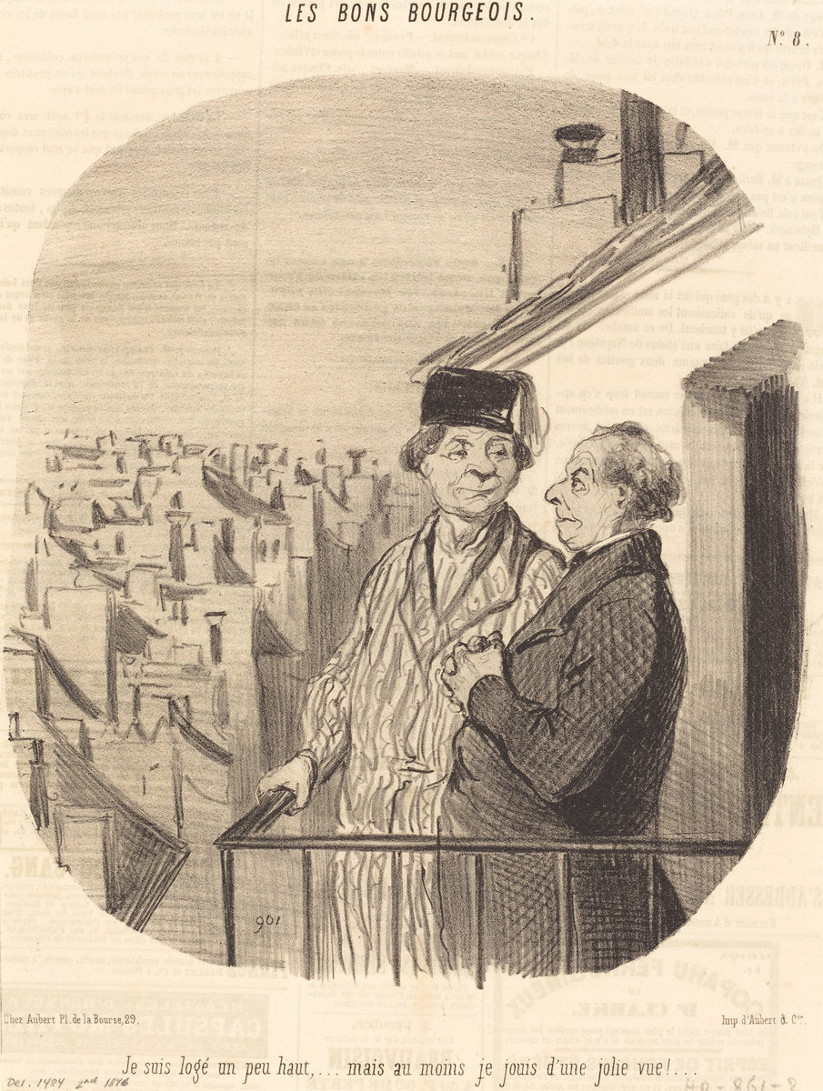Je suis logé un peu haut... mais... je jouis d'une jolie vue! by Honoré Daumier (French, 1808 - 1879), 16X12"(A3)Poster Print