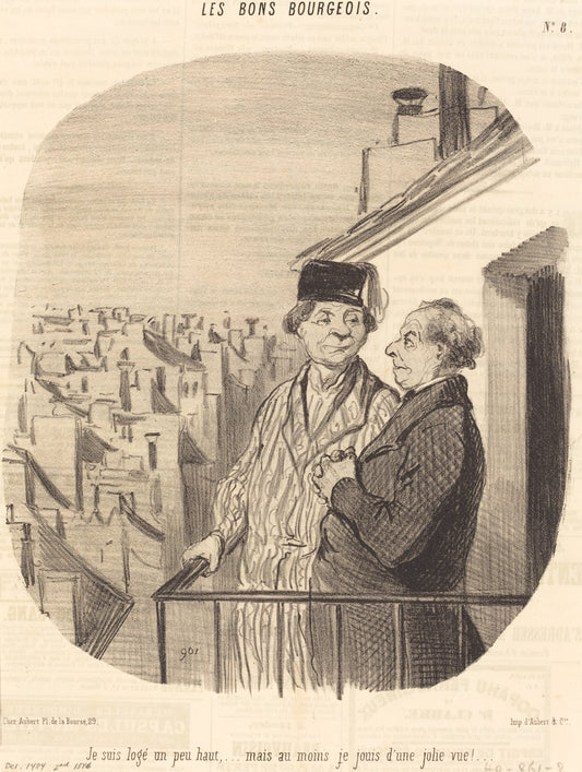 Je suis logé un peu haut... mais... je jouis d'une jolie vue! by Honoré Daumier (French, 1808 - 1879), 16X12"(A3)Poster Print