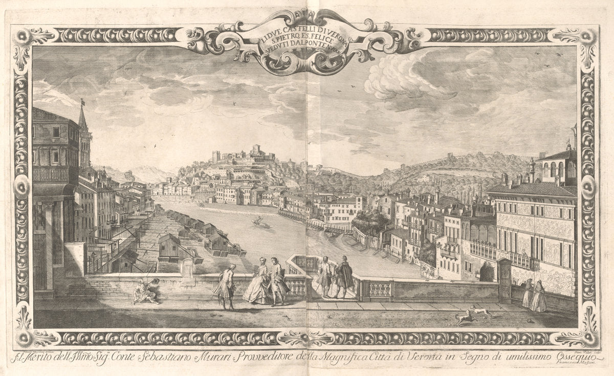 Vedute di Verona by Dionigi Valesio and Giovanni Antonio Urbani, after Tiberio Majeroni (Italian, active 1737/1766), 16X12"(A3)Poster Print