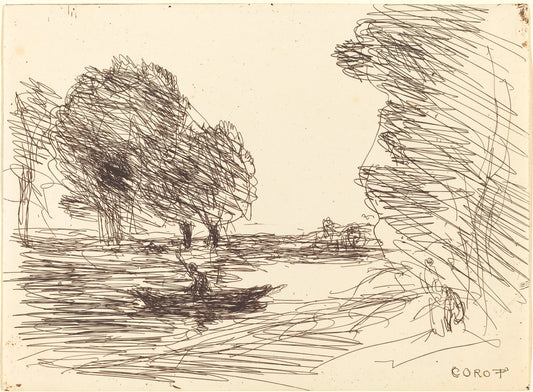 Boatman (Le Batelier) by Jean-Baptiste-Camille Corot (French, 1796 - 1875), 16X12"(A3)Poster Print