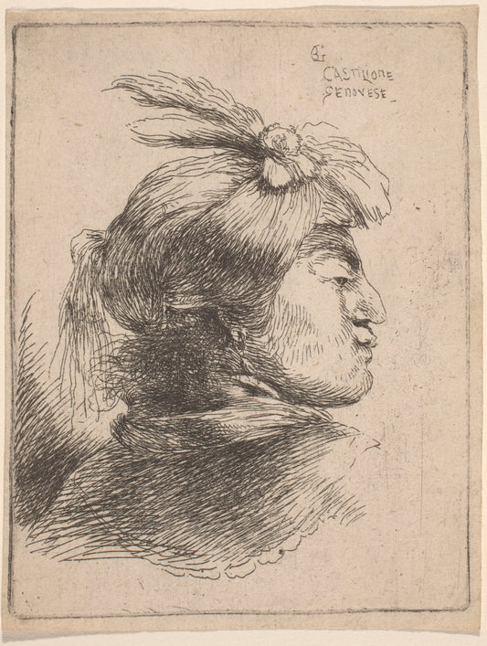 Small Oriental Head by Giovanni Benedetto Castiglione (Italian, 1609  - 1664), 16X12"(A3)Poster Print