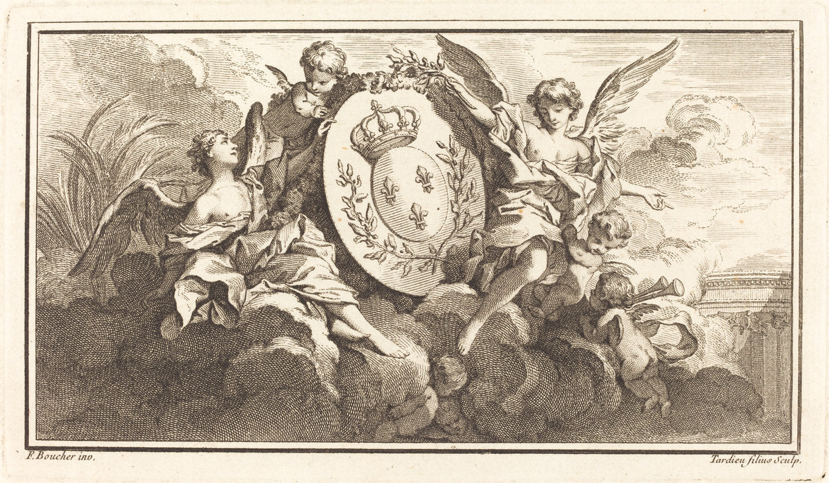 Royal Coat of Arms of Louis XV by Pierre François Tardieu or Jacques Nicolas Tardieu after François Boucher (French, 1716 - 1791), 16X12"(A3)Poster Print