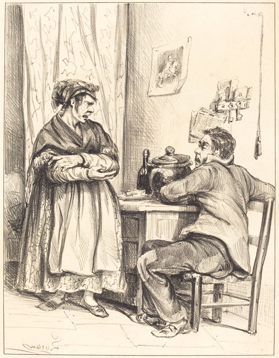 Domestic Dispute by Lucien (French, active mid 19th century), 16X12"(A3)Poster Print