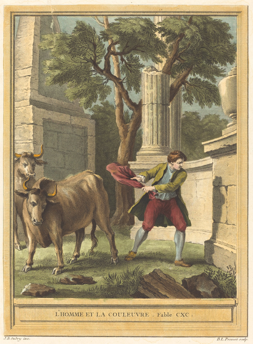 L'homme et la couleuvre (Man and the Snake) by Benoît-Louis Prévost after Jean-Baptiste Oudry (French, c. 1735 - 1804), 16X12"(A3)Poster Print