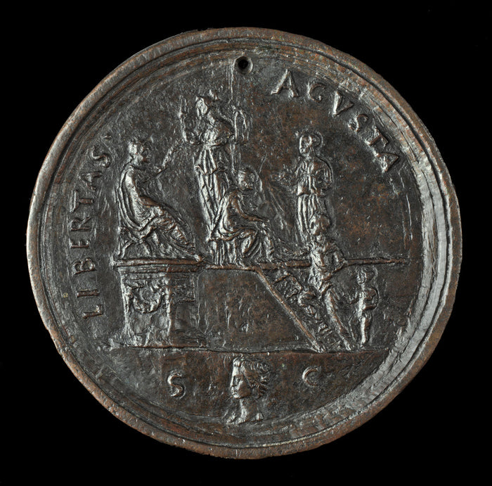 Claudius, Attended by Minerva and Liberalitas, Distributing Largesse [obverse] by Varrone Belferdino (Florentine, active before 1445 - 1457), 16X12