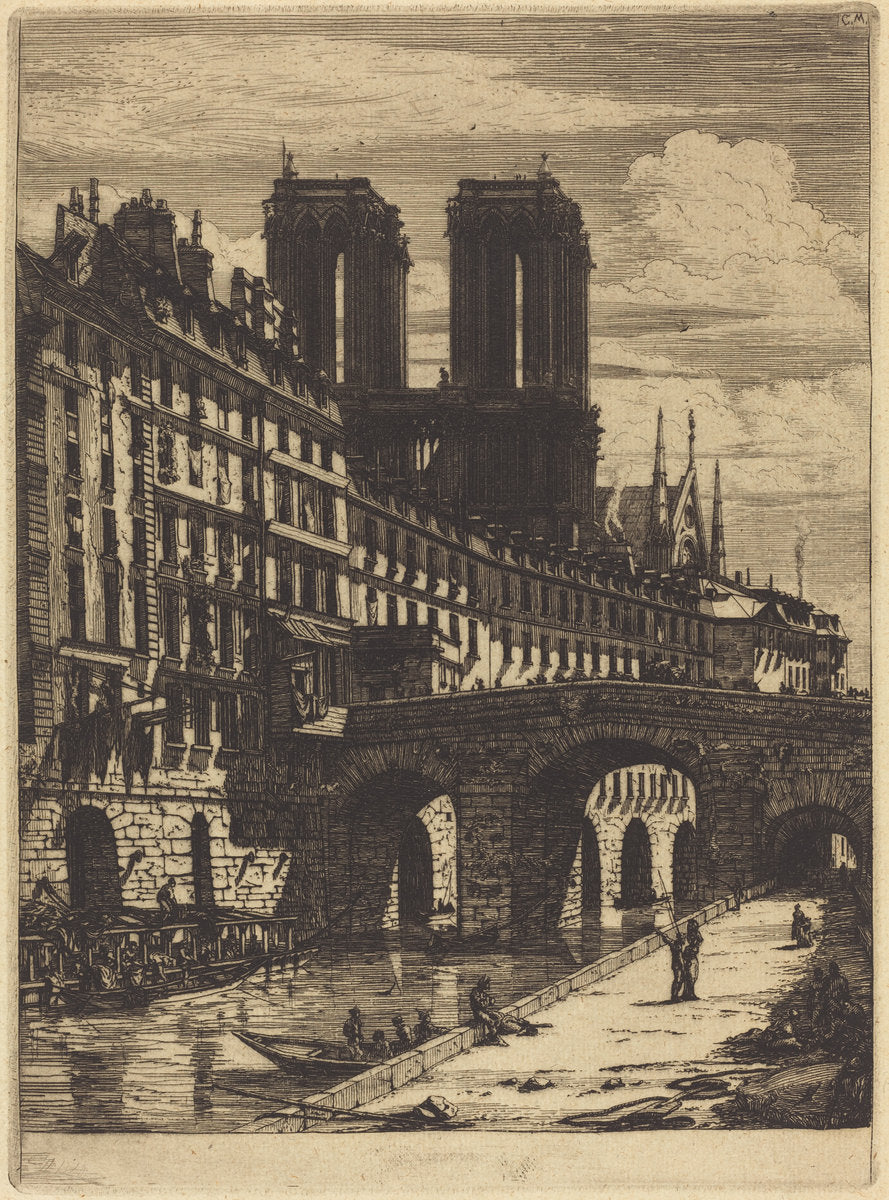 Le Petit Pont, Paris by Charles Meryon (French, 1821 - 1868), 16X12"(A3)Poster Print