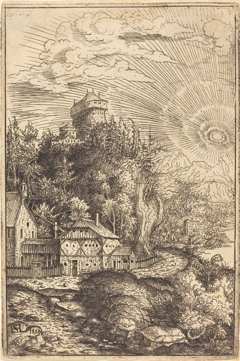 Landscape with a Castle and Radiating Sun by Hanns Lautensack (German, 1524 - 1561/1566), 16X12"(A3)Poster Print