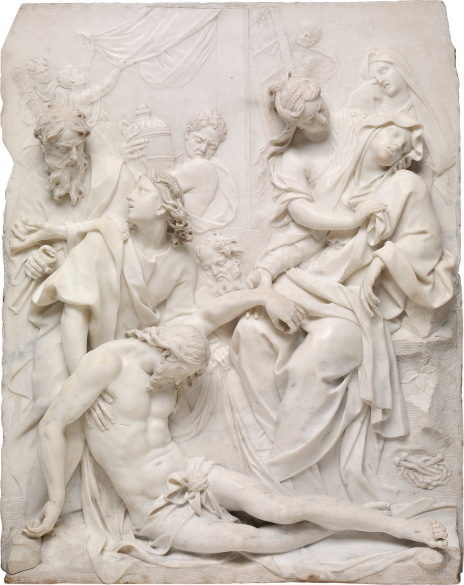 The Virgin Mary Swooning over the Dead Body of Christ at the Foot of the Cross by Pierre-Etienne Monnot (French, 1657 - 1733), 16X12"(A3)Poster Print