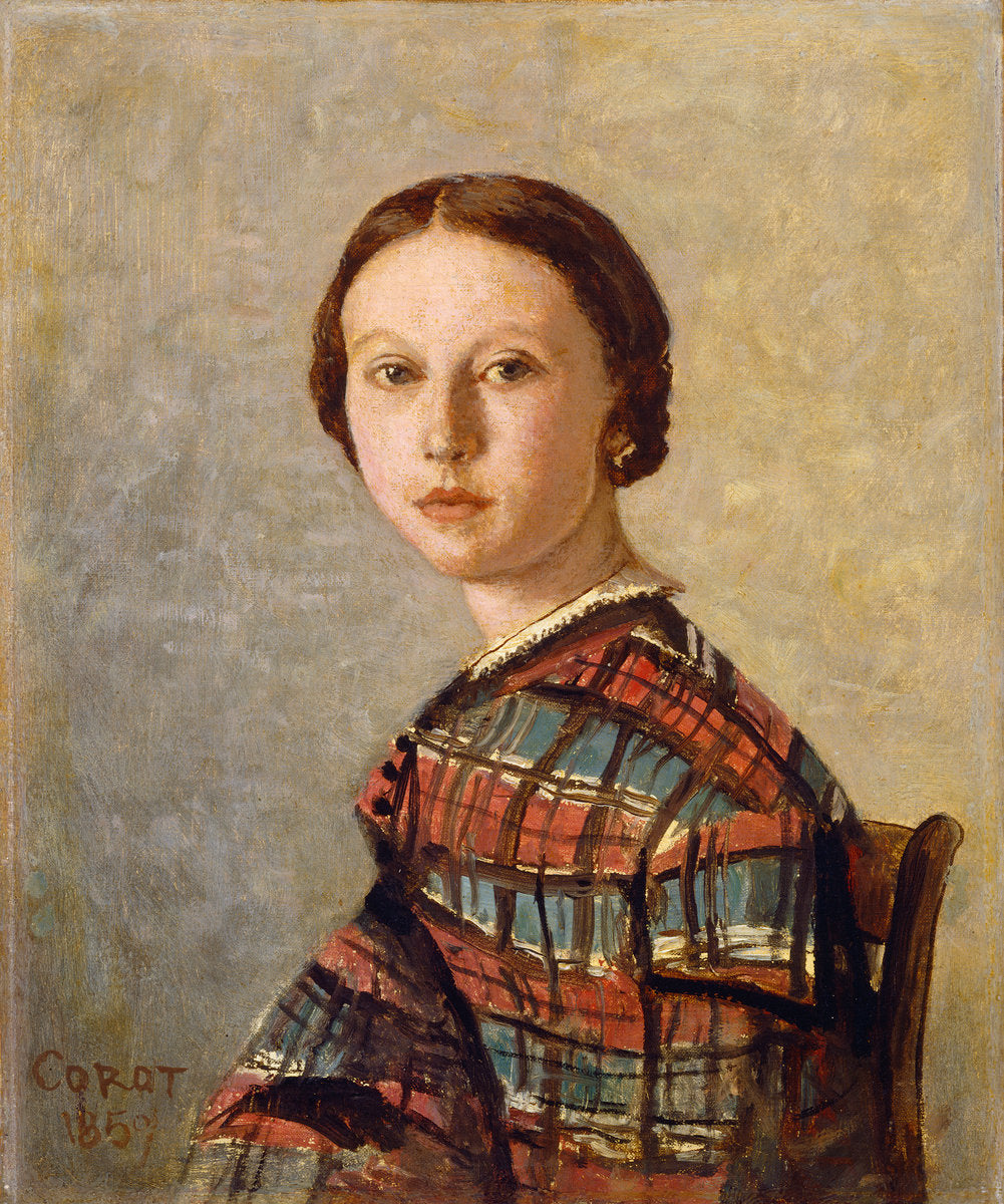 Portrait of a Young Girl by Jean-Baptiste-Camille Corot (French, 1796 - 1875), 16X12"(A3)Poster Print