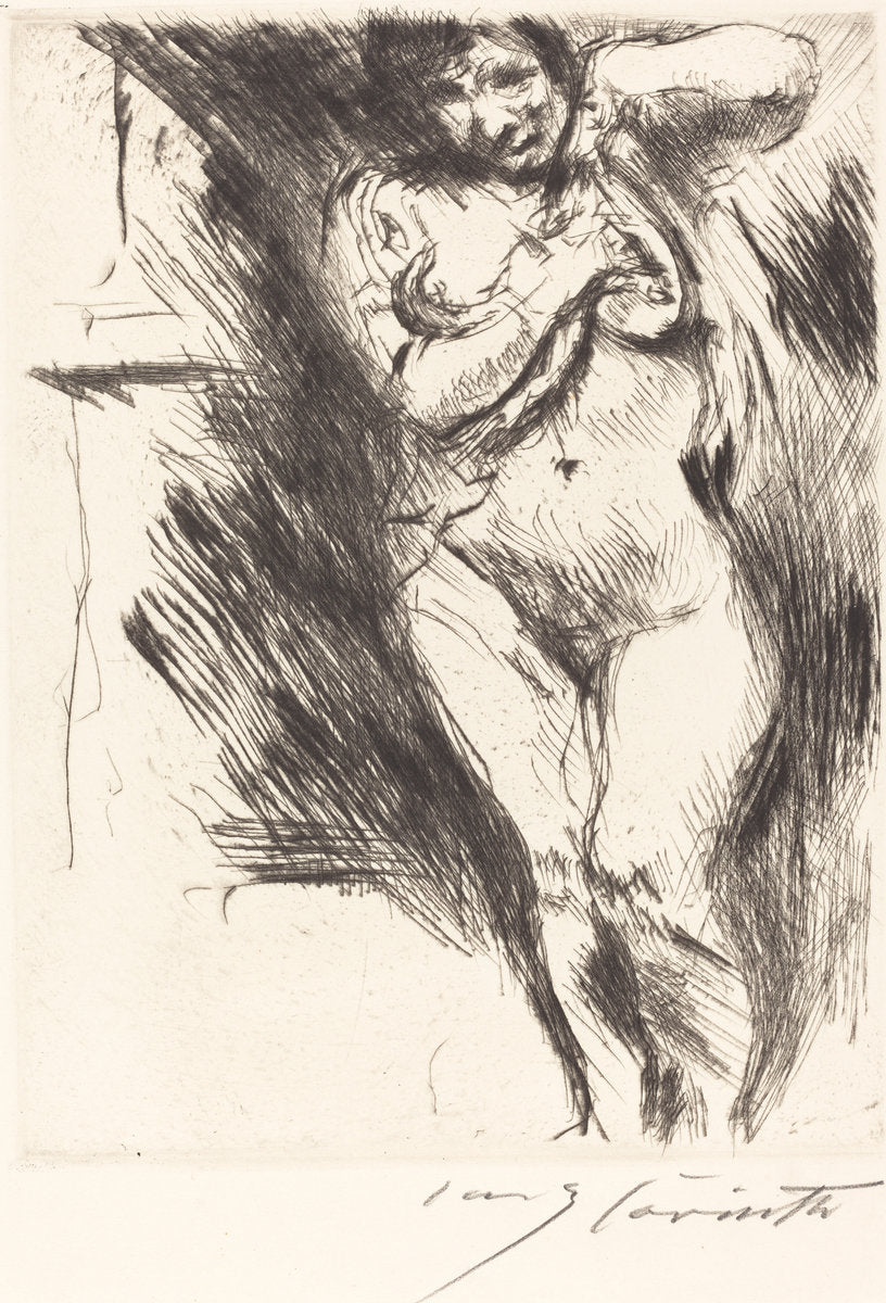 Woman Undressing (Akt mit hochgehobenem Hemd) by Lovis Corinth (German, 1858 - 1925), 16X12"(A3)Poster Print