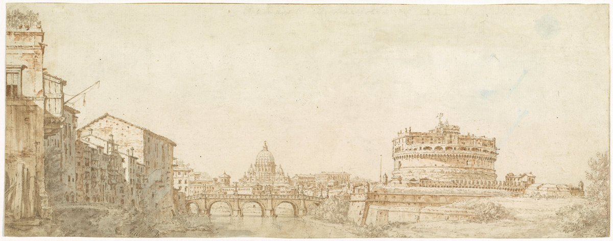 View of Rome with the Dome of Saint Peter's and the Castel Sant' Angelo by Giuseppe Zocchi (Florentine, 1711 - 1767), 16X12"(A3)Poster Print