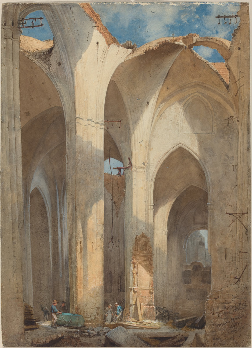 The Ruins of Saint Nicolai Church in Hamburg by Martin Gensler (German, 1811 - 1881), 16X12"(A3)Poster Print