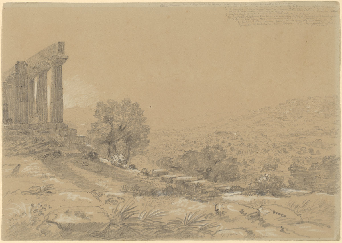 Temple of Juno, Agrigentum by Thomas Cole (American, 1801 - 1848), 16X12"(A3)Poster Print