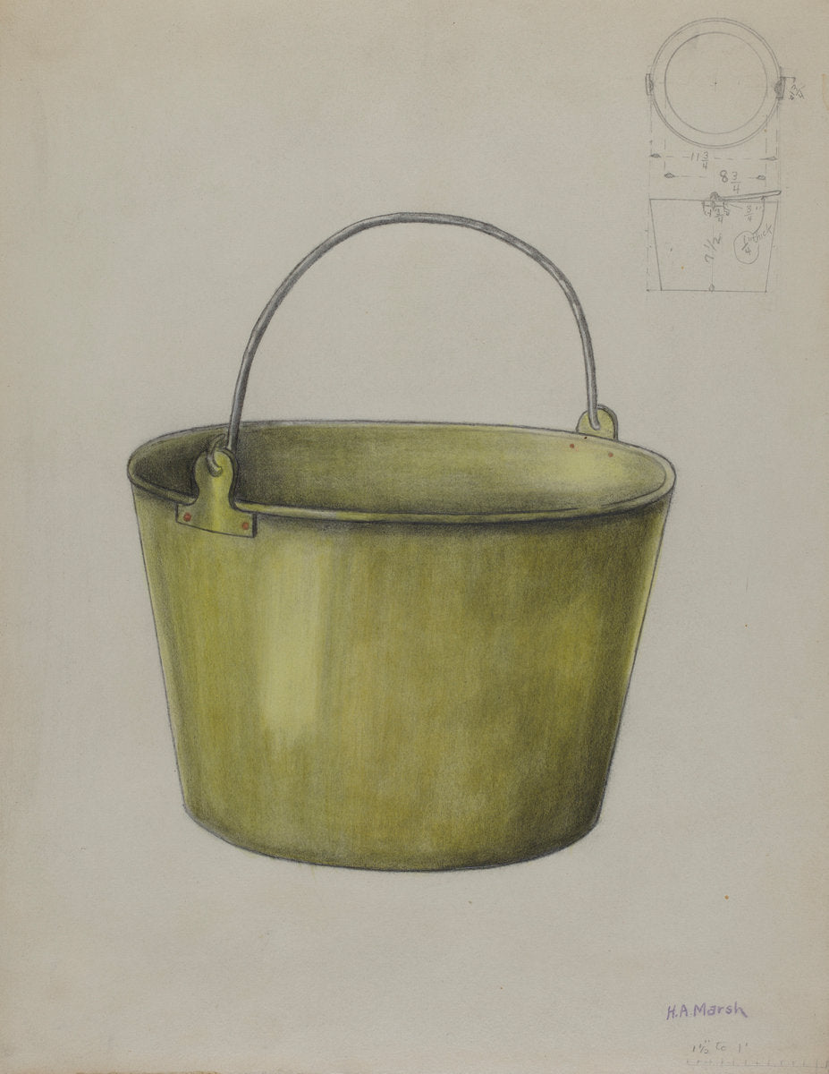 Fire Water Pail by Herbert Marsh (American, active c. 1935), 16X12"(A3)Poster Print