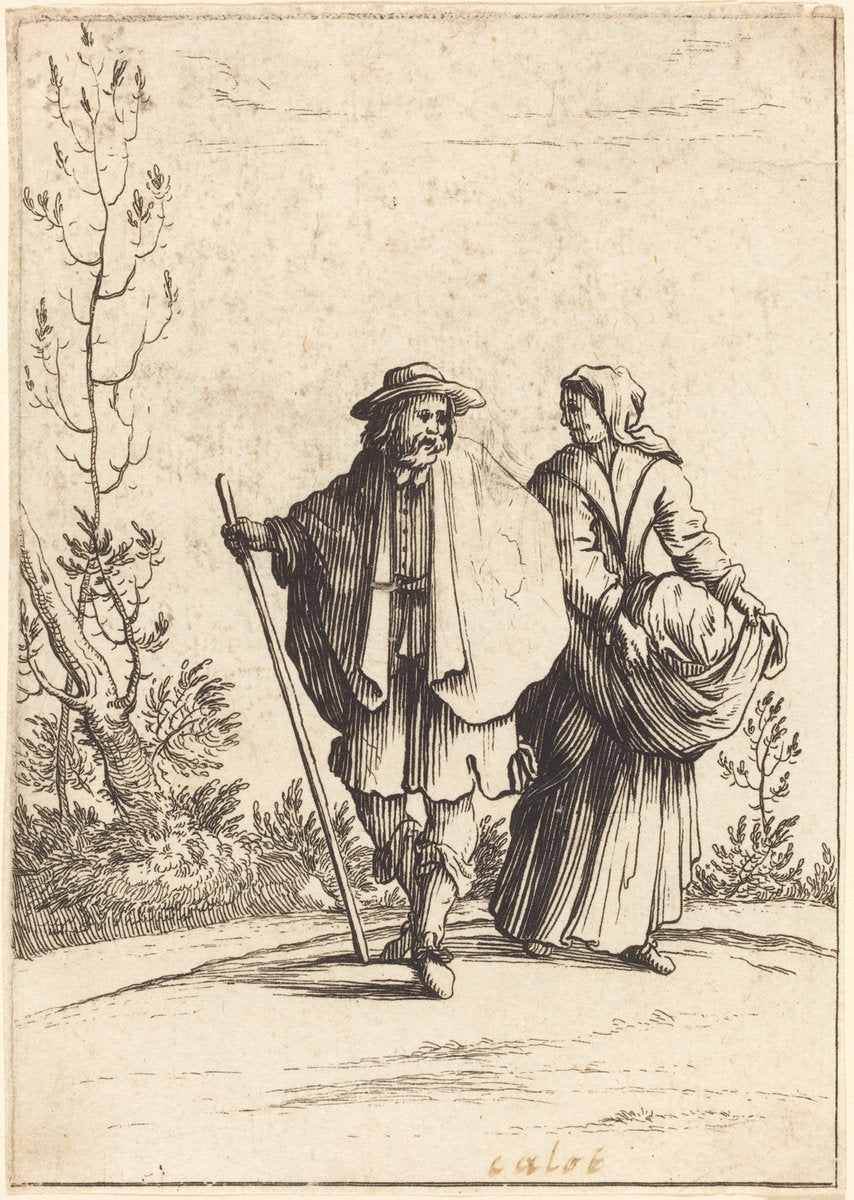 17th century by after Jacques Callot (Beggar Couple, with Landscape in Background), 16X12"(A3)Poster Print