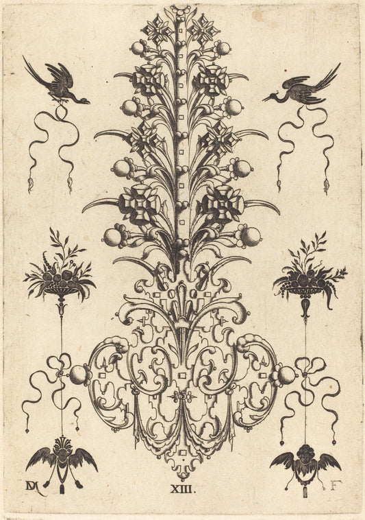 Hyacinth-Shaped Brooch with Birds at Top and Devil's- and Angel's-Head at Bottom by Daniel Mignot (German, active 1593/1596), 16X12"(A3)Poster Print