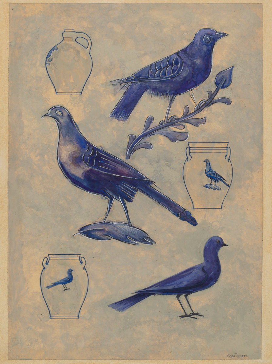 Bird Decorations for Stoneware by Charles Caseau (American, active c. 1935), 16X12"(A3)Poster Print