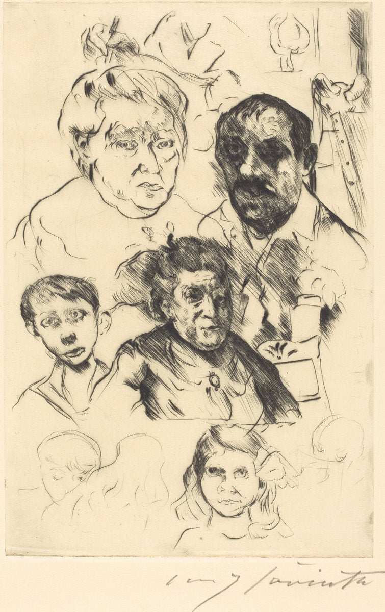 Assorted Heads and Self-Portrait (Verschiedene Köpfe und Selbstbildnis) by Lovis Corinth (German, 1858 - 1925), 16X12"(A3)Poster Print