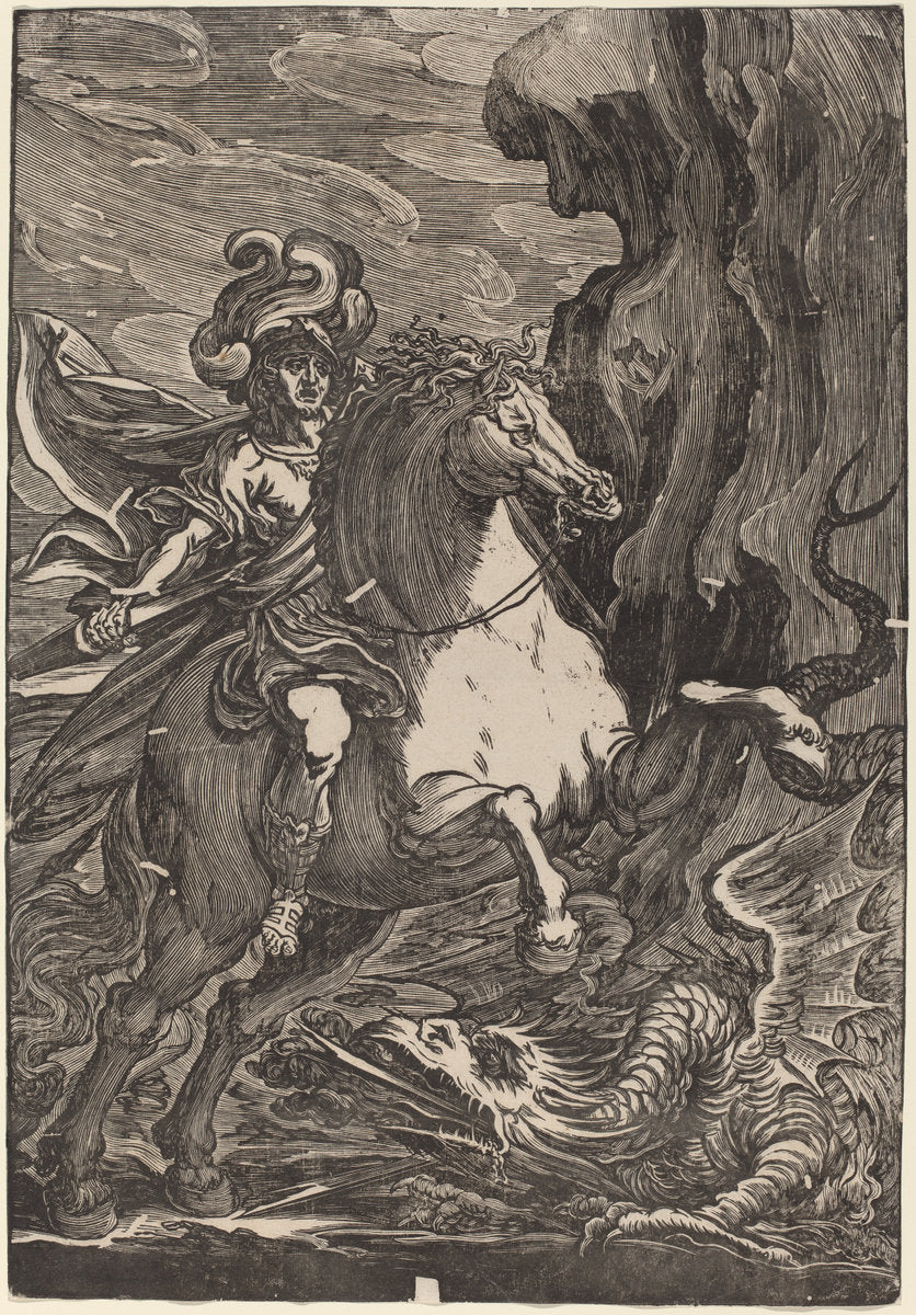 Saint George and the Dragon by Giuseppe Scolari (Italian, active c. 1580 - active 1607), 16X12"(A3)Poster Print