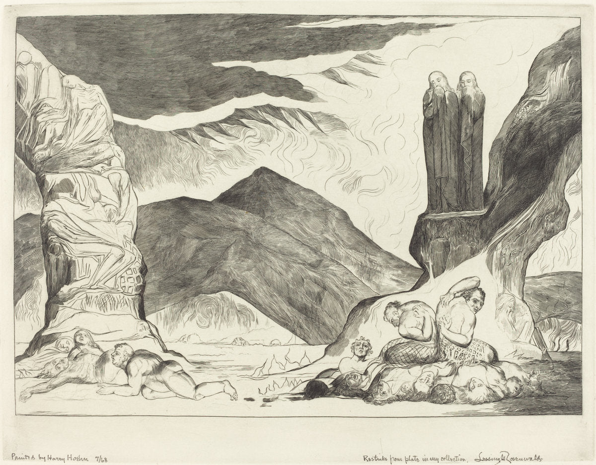 The Circle of the Falsifiers; Dante and Virgil Covering their Noses because of the stench by William Blake (British, 1757 - 1827), 16X12"(A3)Poster Print