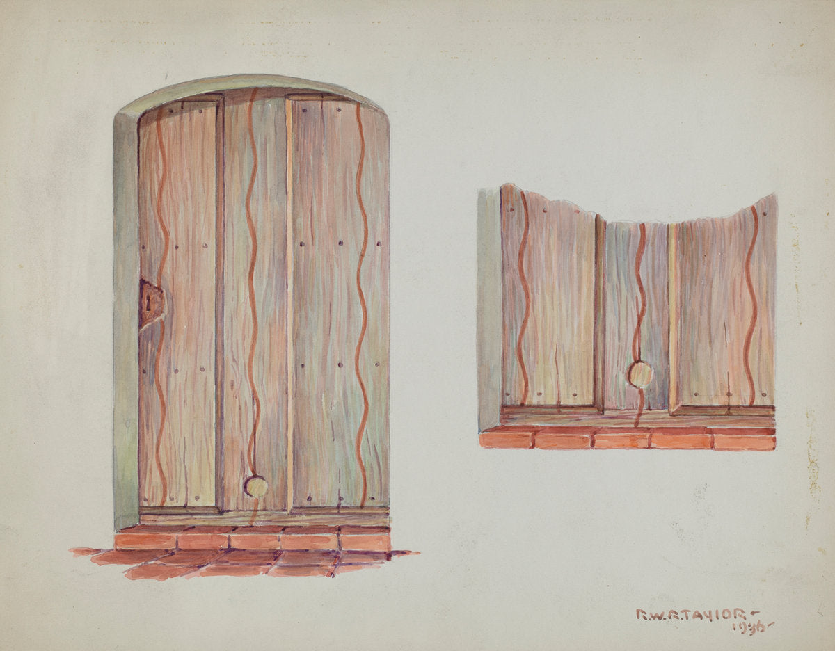 Restoration Drawing: Wall Decoration over Doorway, Facade of Mission House by Robert W.R. Taylor (American, active c. 1935), 16X12"(A3)Poster Print