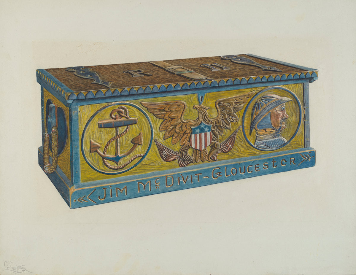 Sea Chest by Rolland Livingstone (American, active c. 1935), 16X12"(A3)Poster Print