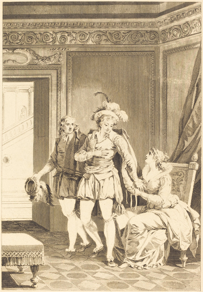 etching by after Jean-Jacques-François Le Barbier I (Joconde: Le depart), 16X12"(A3)Poster Print