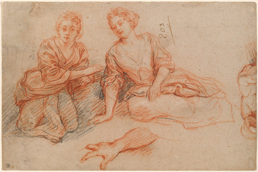 Two Young Women Seated on the Ground [recto] by Charles de La Fosse (French, 1636 - 1716), 16X12"(A3)Poster Print