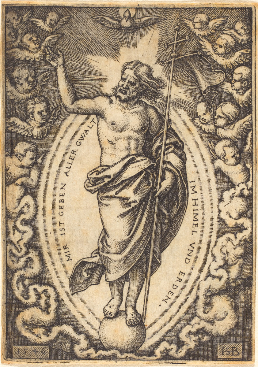 Christ on the Globe by Sebald Beham (German, 1500 - 1550), 16X12"(A3)Poster Print