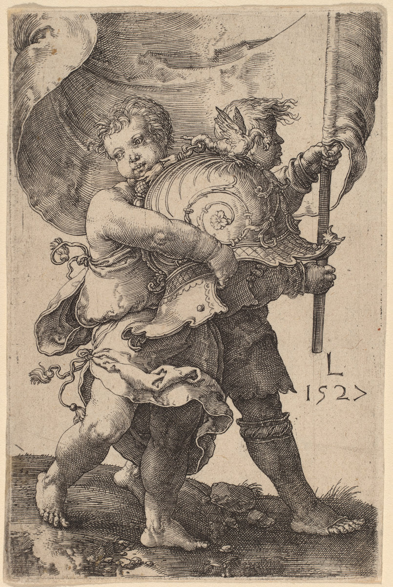 Two Boys with a Helmet and a Standard by Lucas van Leyden (Netherlandish, 1489/1494 - 1533), 16X12"(A3)Poster Print