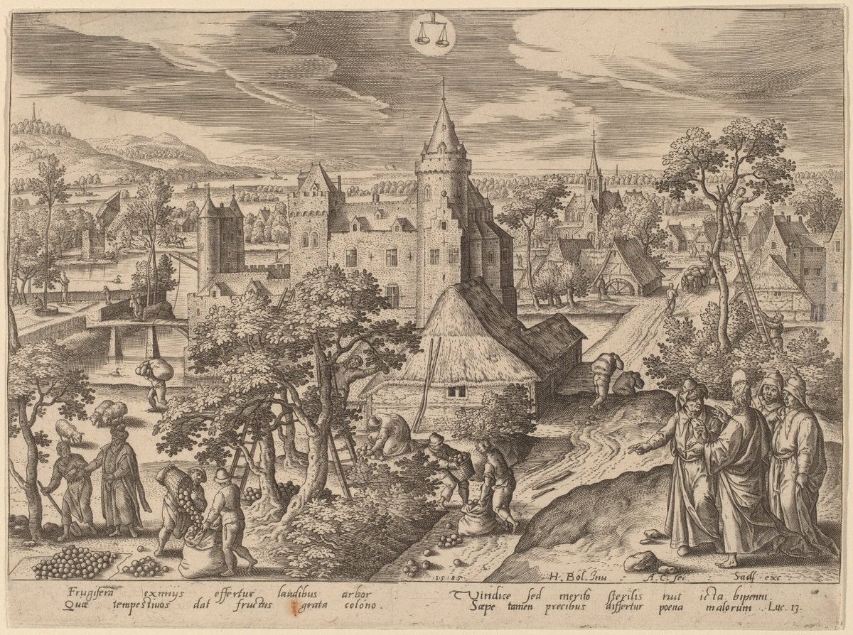 The Parable of the Fig Tree (Libra) by Adriaen Collaert after Hans Bol (Flemish, c. 1560 - 1618), 16X12"(A3)Poster Print