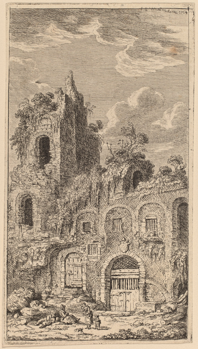 Fragment of the Old City Wall at San Giovanni Laterano by Franz Edmund Weirotter (Austrian, 1730 - 1771), 16X12"(A3)Poster Print