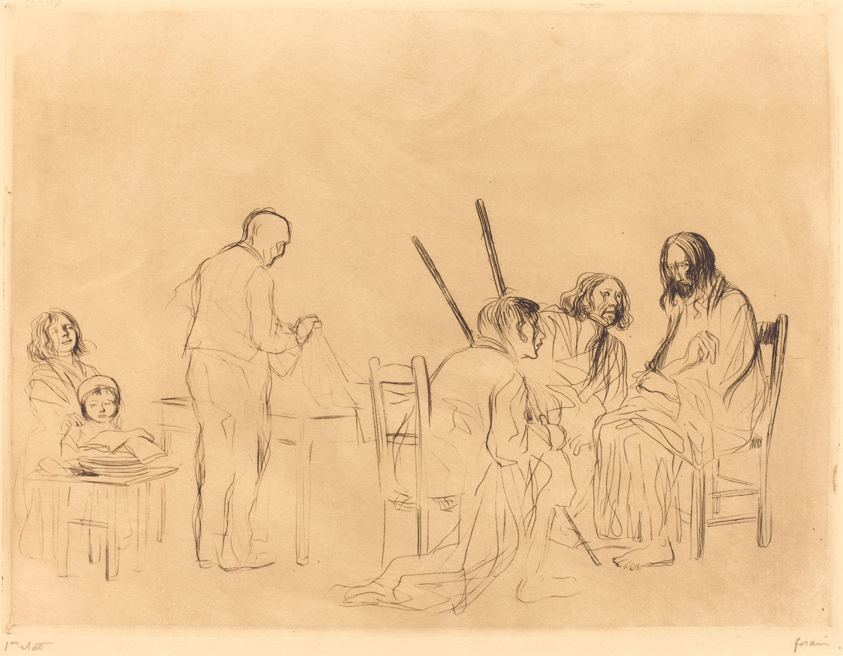 Before the Supper at Emmaus (first plate) by Jean-Louis Forain (French, 1852 - 1931), 16X12"(A3)Poster Print