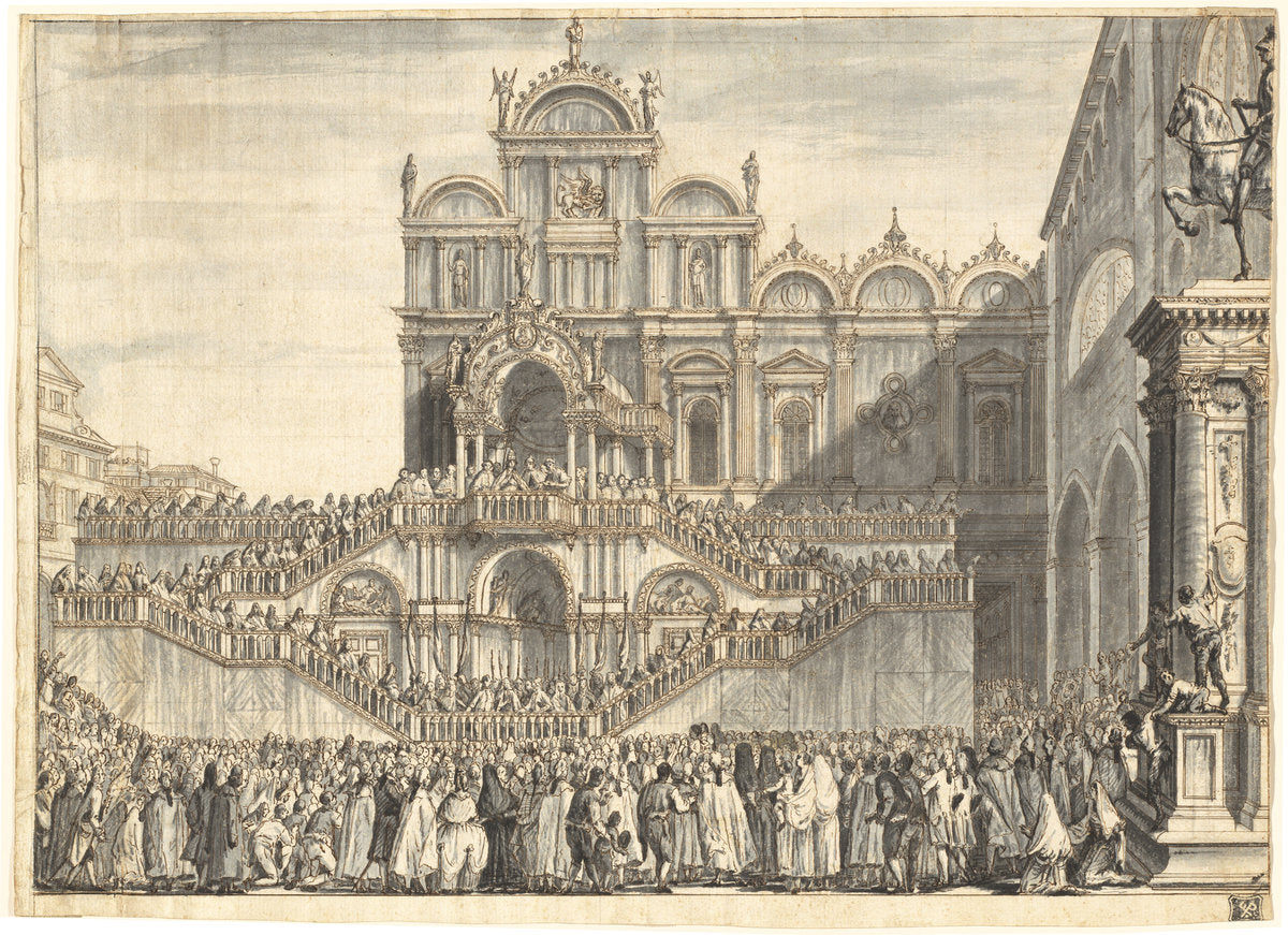 Campo San Zanipolo Decorated for the Visit of Pius VI by Domenico Fossati (Venetian, 1743 - 1784), 16X12"(A3)Poster Print