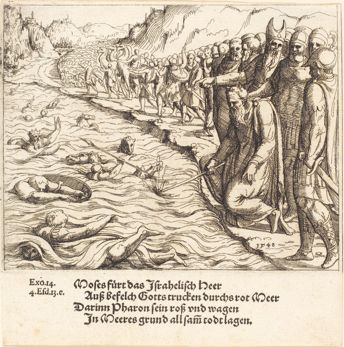 Moses Closing the Red Sea by Augustin Hirschvogel (German, 1503 - 1553), 16X12"(A3)Poster Print