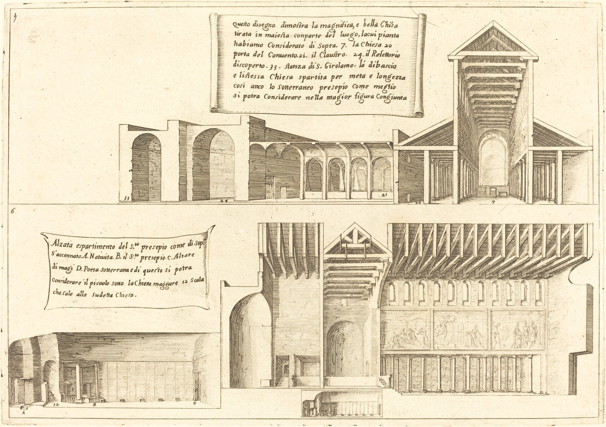 Elevation of Churches including the Holy Manger by Jacques Callot (French, 1592 - 1635), 16X12"(A3)Poster Print