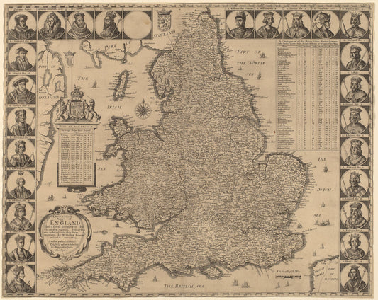 A New and Exact Mappe of England by Wenceslaus Hollar (Bohemian, 1607 - 1677), 16X12"(A3)Poster Print