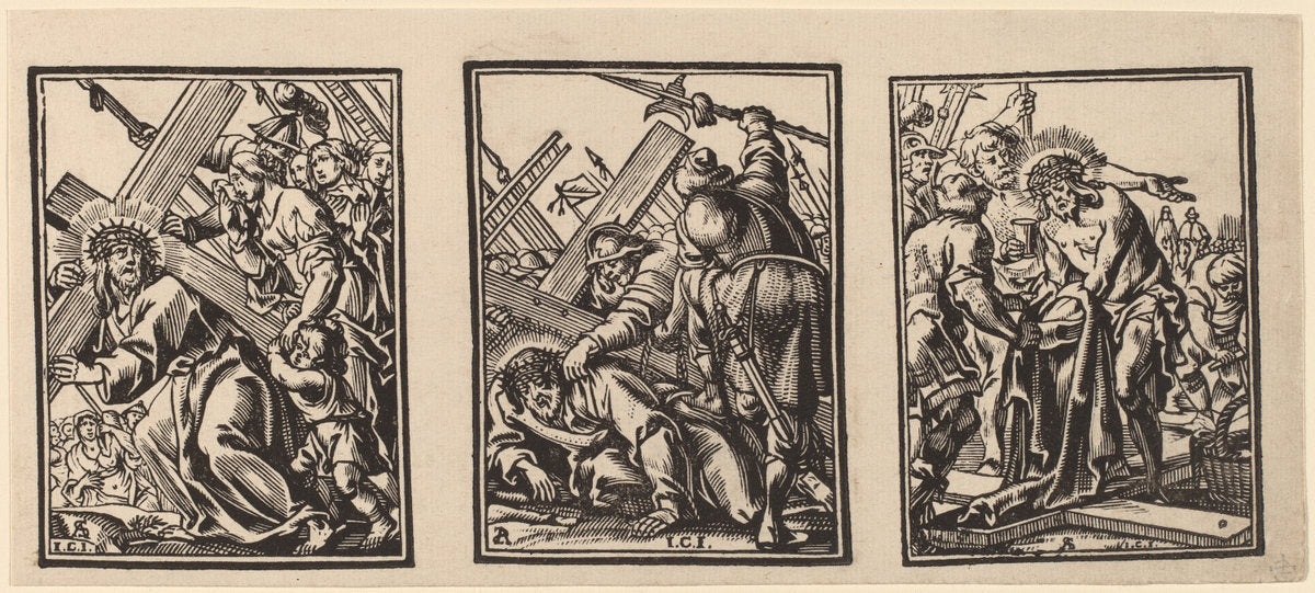 Three Scenes on the Road to Calvary by Christoffel Jegher after Anthonis Sallaert (Flemish, 1596 - 1652/1653), 16X12"(A3)Poster Print