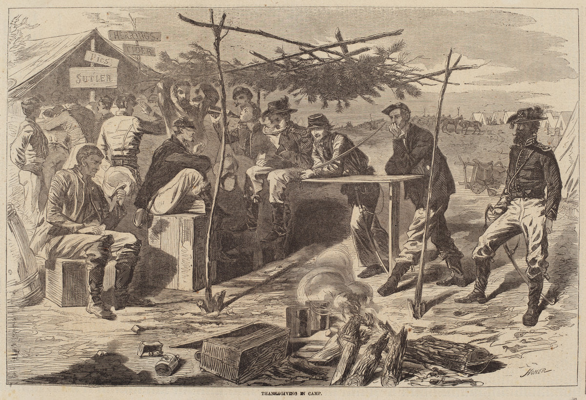 published 1862 by after Winslow Homer (Thanksgiving in Camp), 16X12"(A3)Poster Print