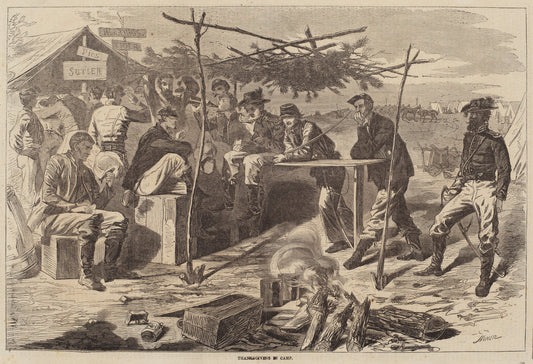 published 1862 by after Winslow Homer (Thanksgiving in Camp), 16X12"(A3)Poster Print