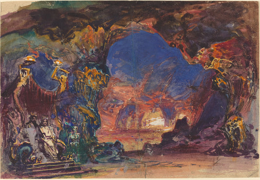 Underworld Scene with a Man and Woman Enthroned and Death Standing Guard by Robert Caney (British, 1847 - 1911), 16X12"(A3)Poster Print