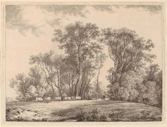 A Meadow with Cattle at the Edge of a Wood by Martin von Molitor (Austrian, 1759 - 1812), 16X12"(A3)Poster Print