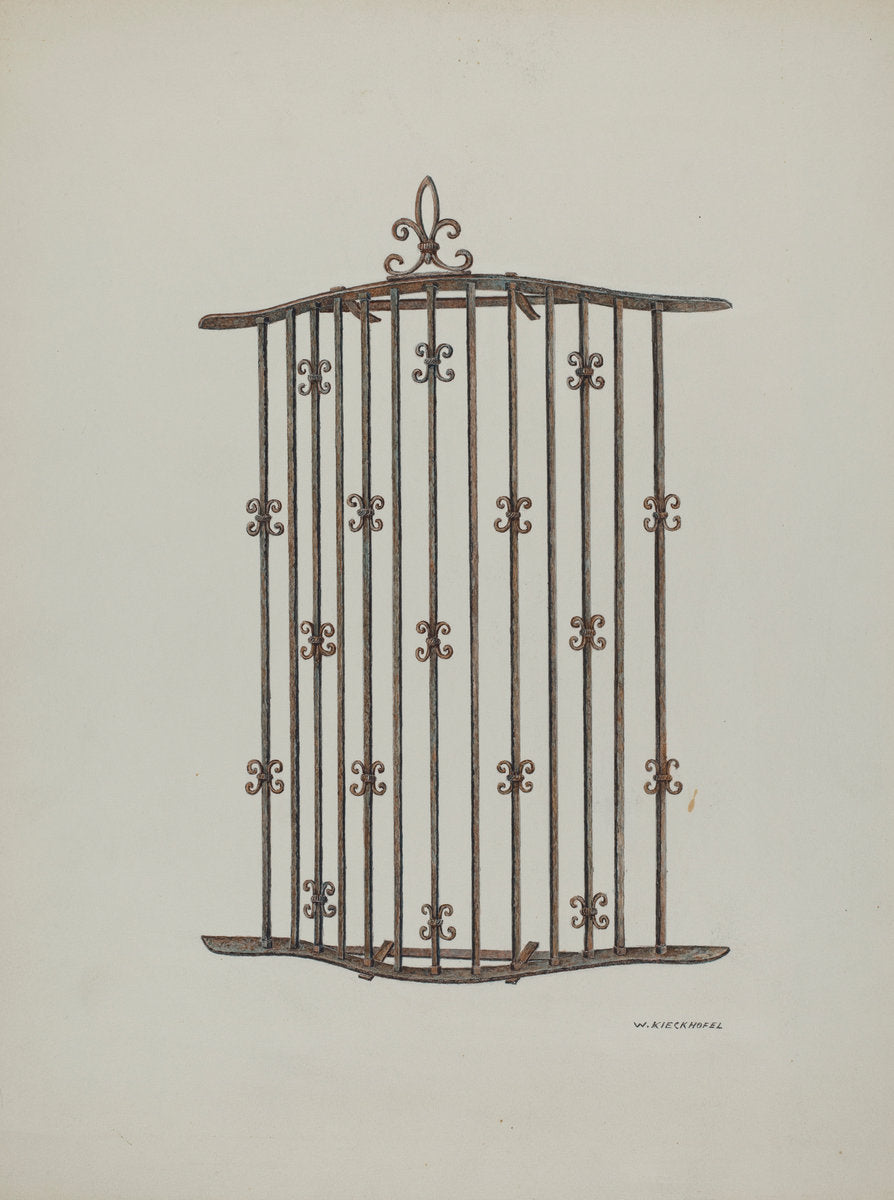 Iron Grille at Window: Restoration Drawing by William Kieckhofel (American, active c. 1935), 16X12"(A3)Poster Print