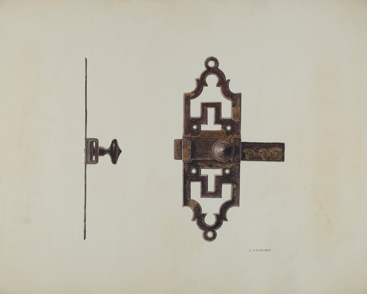 Wrought Iron Latch by Lucien Verbeke (American, active c. 1935), 16X12"(A3)Poster Print