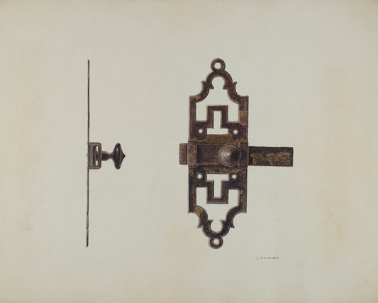 Wrought Iron Latch by Lucien Verbeke (American, active c. 1935), 16X12"(A3)Poster Print