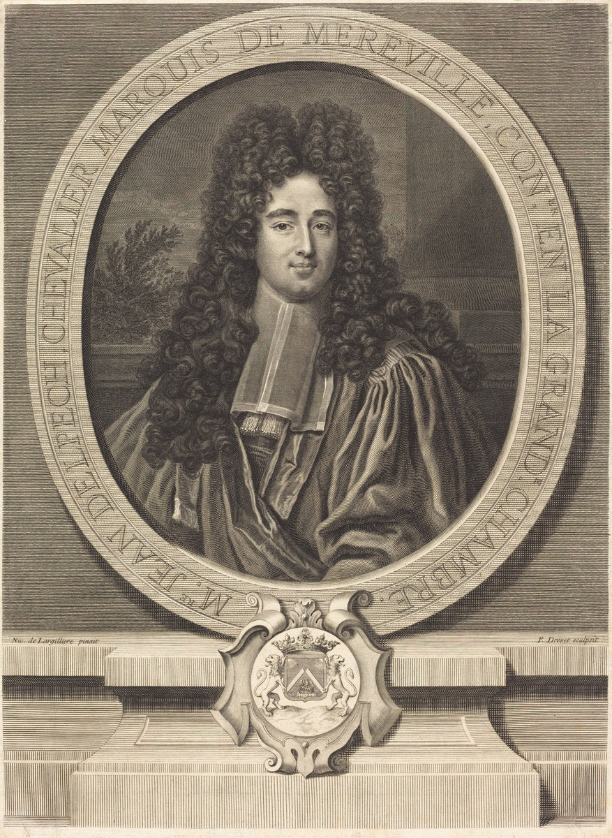 Jean Delpech, Marquis de Méréville by Pierre Drevet after Nicolas de Largillierre (French, 1663 - 1738), 16X12"(A3)Poster Print