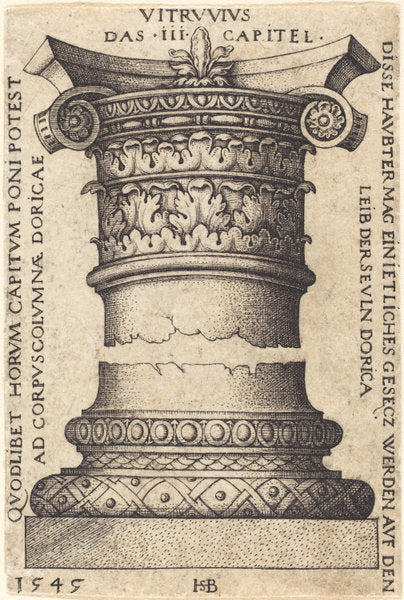 Capital and Base of a Column by Sebald Beham (German, 1500 - 1550), 16X12"(A3)Poster Print
