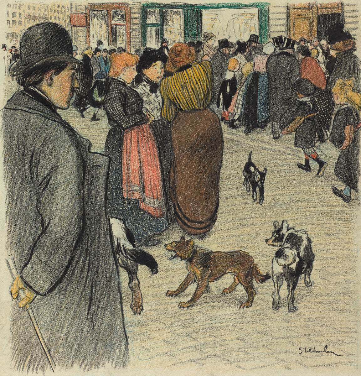 Watching the Crowd by Théophile Alexandre Steinlen (Swiss, 1859 - 1923), 16X12"(A3)Poster Print